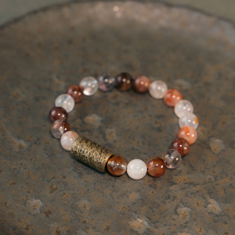 Buddha Stonesホワイトクリスタル レッドヘマトイドクォーツ ゴールドルチルクォーツ パープルファントムプロテクションブレスレット