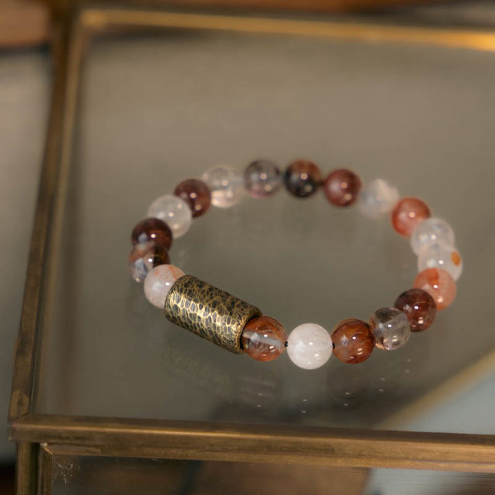Buddha Stonesホワイトクリスタル レッドヘマトイドクォーツ ゴールドルチルクォーツ パープルファントムプロテクションブレスレット