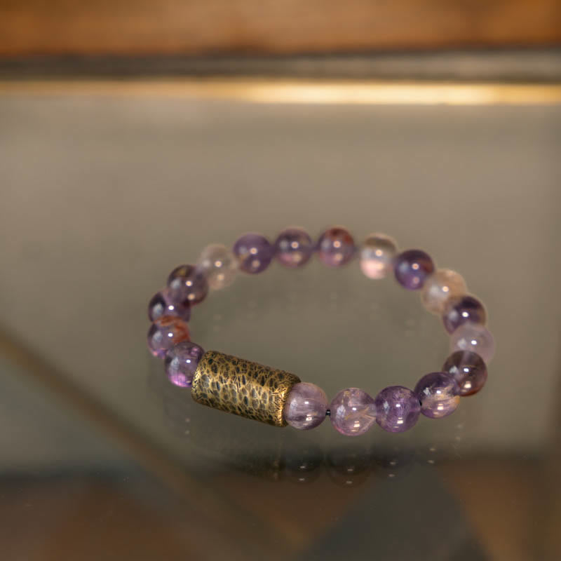 Buddha Stonesホワイトクリスタル レッドヘマトイドクォーツ ゴールドルチルクォーツ パープルファントムプロテクションブレスレット