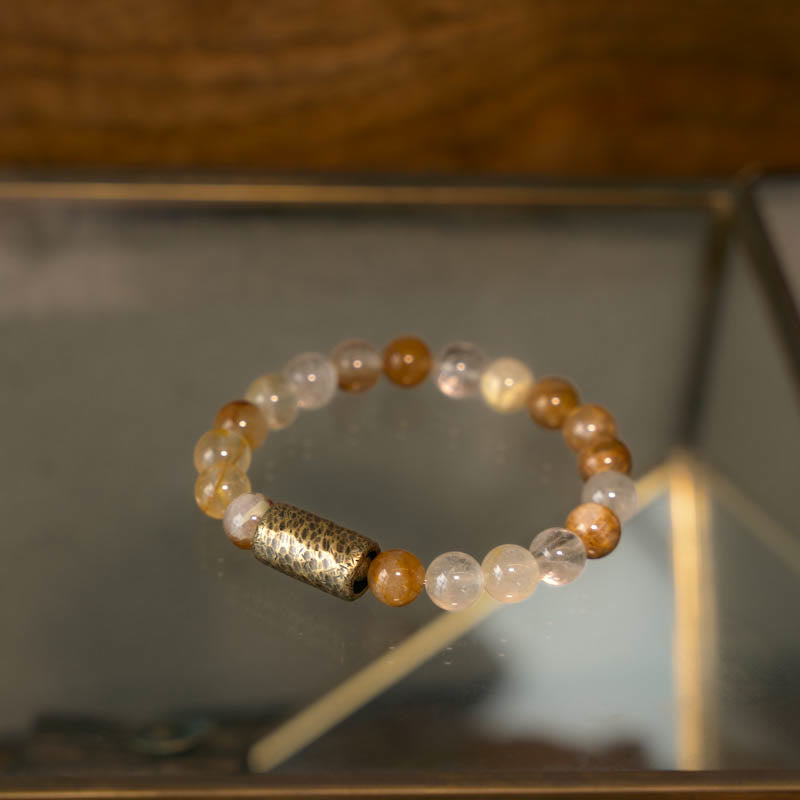 Buddha Stonesホワイトクリスタル レッドヘマトイドクォーツ ゴールドルチルクォーツ パープルファントムプロテクションブレスレット