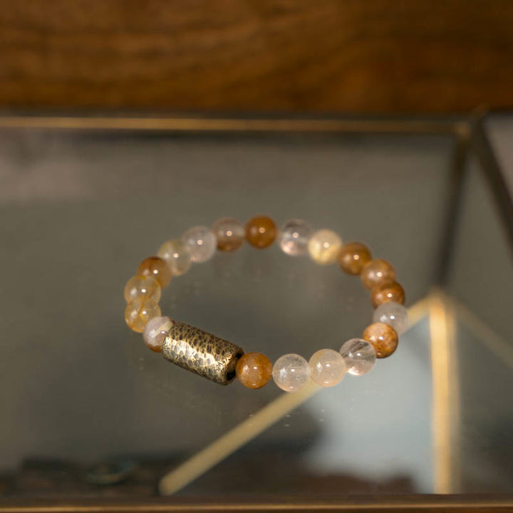 Buddha Stonesホワイトクリスタル レッドヘマトイドクォーツ ゴールドルチルクォーツ パープルファントムプロテクションブレスレット