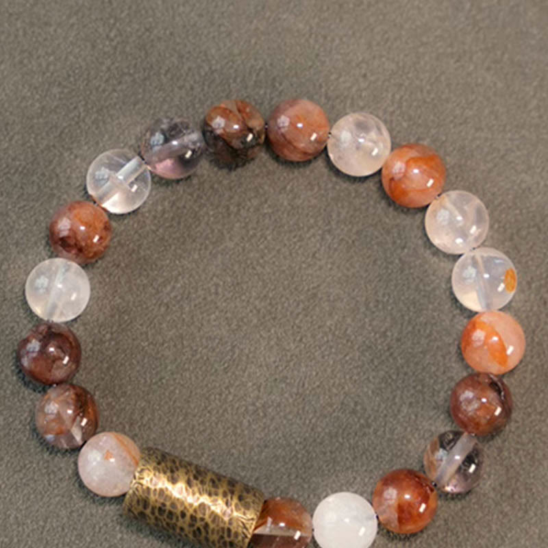 Buddha Stonesホワイトクリスタル レッドヘマトイドクォーツ ゴールドルチルクォーツ パープルファントムプロテクションブレスレット