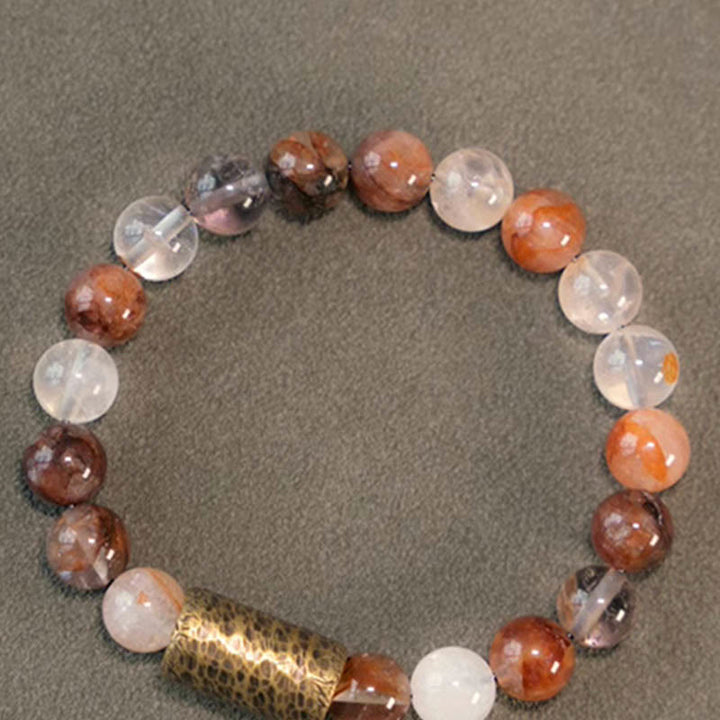Buddha Stonesホワイトクリスタル レッドヘマトイドクォーツ ゴールドルチルクォーツ パープルファントムプロテクションブレスレット