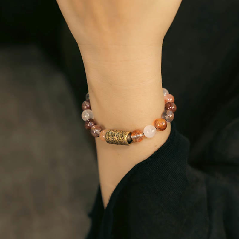 Buddha Stonesホワイトクリスタル レッドヘマトイドクォーツ ゴールドルチルクォーツ パープルファントムプロテクションブレスレット