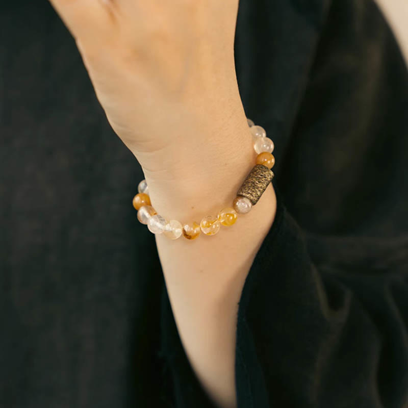 Buddha Stonesホワイトクリスタル レッドヘマトイドクォーツ ゴールドルチルクォーツ パープルファントムプロテクションブレスレット