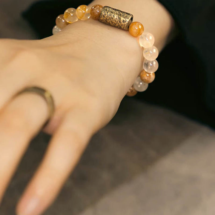 Buddha Stonesホワイトクリスタル レッドヘマトイドクォーツ ゴールドルチルクォーツ パープルファントムプロテクションブレスレット