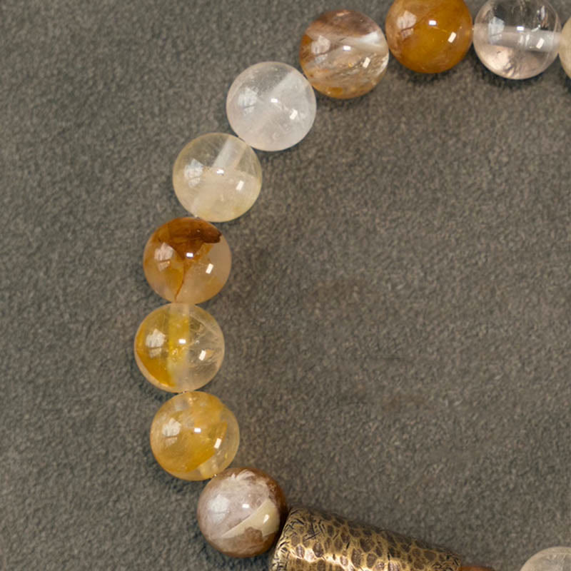 Buddha Stonesホワイトクリスタル レッドヘマトイドクォーツ ゴールドルチルクォーツ パープルファントムプロテクションブレスレット