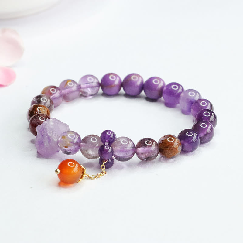 Buddha Stones天然アメジスト パープルファントムジェムストーン スピリチュアルな意識を高めるブレスレット