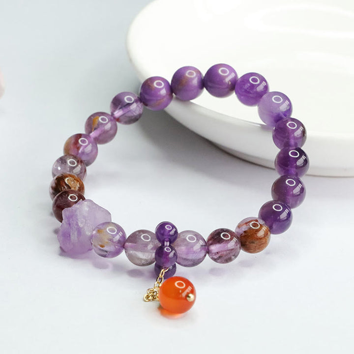 Buddha Stones天然アメジスト パープルファントムジェムストーン スピリチュアルな意識を高めるブレスレット