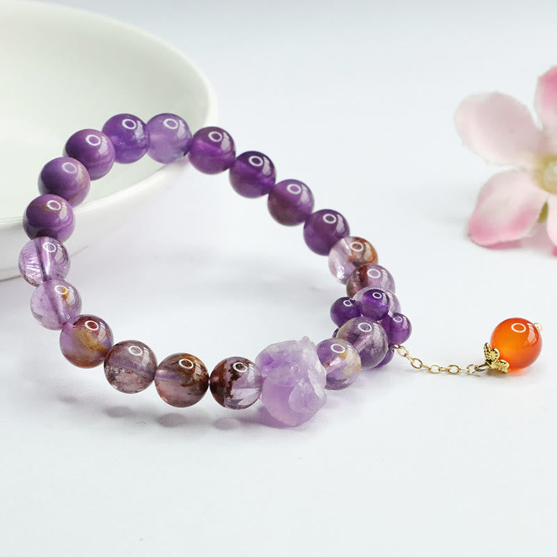Buddha Stones天然アメジスト パープルファントムジェムストーン スピリチュアルな意識を高めるブレスレット