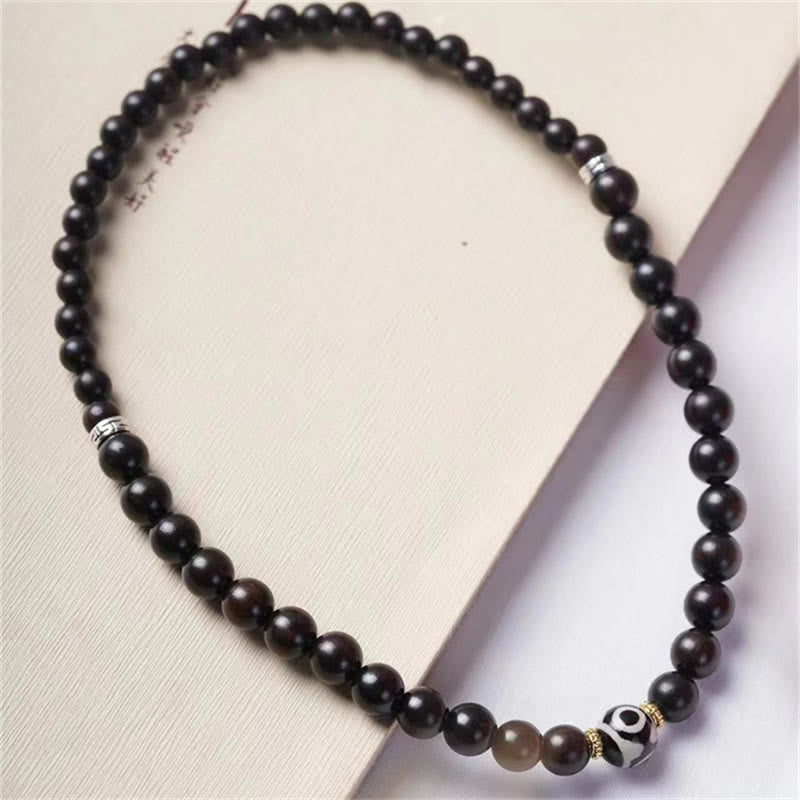 Buddha Stonesチベット黒檀ウッド Dzi ビーズ バランス ダブルラップブレスレット