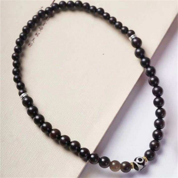 Buddha Stonesチベット黒檀ウッド Dzi ビーズ バランス ダブルラップブレスレット