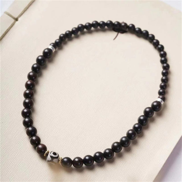 Buddha Stonesチベット黒檀ウッド Dzi ビーズ バランス ダブルラップブレスレット