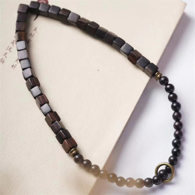 Buddha Stonesチベット黒檀 スクエアビーズ 平和 ダブルラップブレスレット