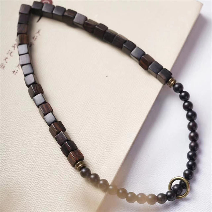 Buddha Stonesチベット黒檀 スクエアビーズ 平和 ダブルラップブレスレット