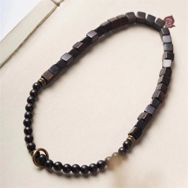Buddha Stonesチベット黒檀 スクエアビーズ 平和 ダブルラップブレスレット