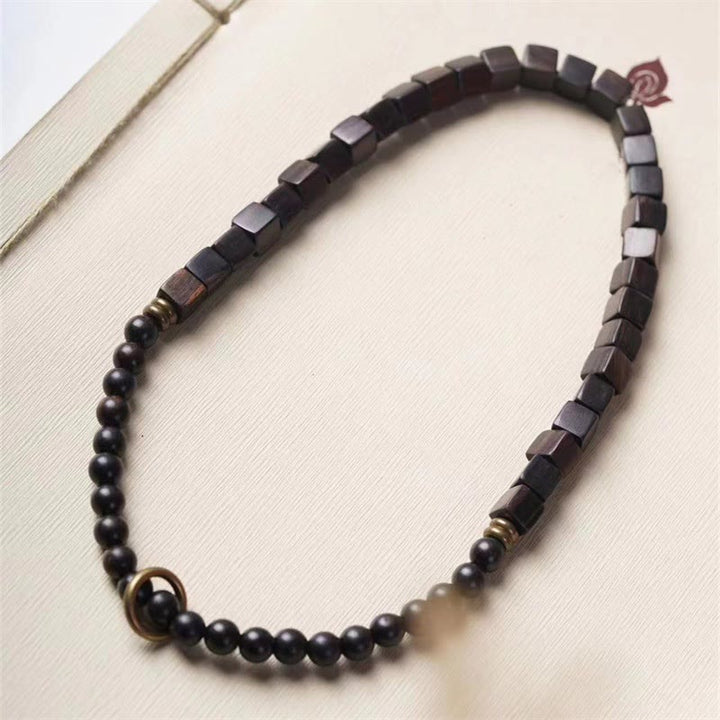 Buddha Stonesチベット黒檀 スクエアビーズ 平和 ダブルラップブレスレット