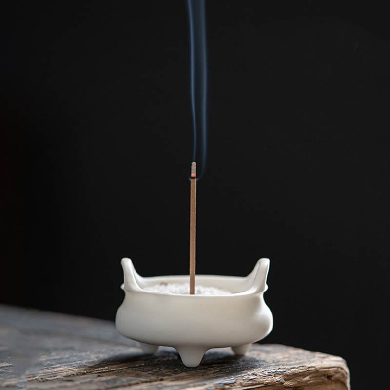 Buddha Stones繁栄の龍 双獅子耳模様 癒しの陶器香炉装飾