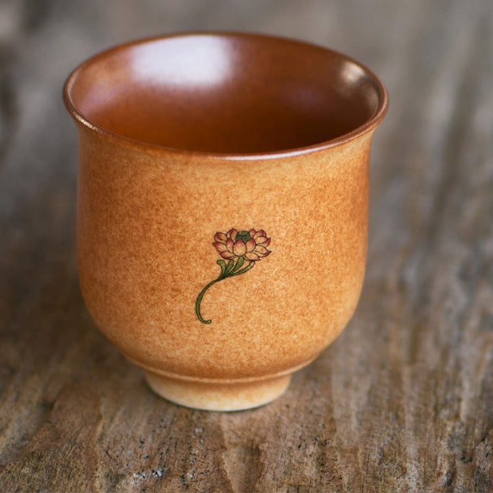Buddha Stones小型 敦煌 フレスコ画 蓮 陶器 ティーカップ カンフー ティーカップ 90ml