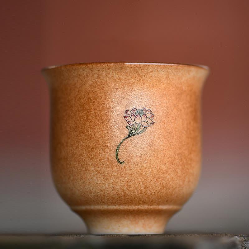 Buddha Stones小型 敦煌 フレスコ画 蓮 陶器 ティーカップ カンフー ティーカップ 90ml
