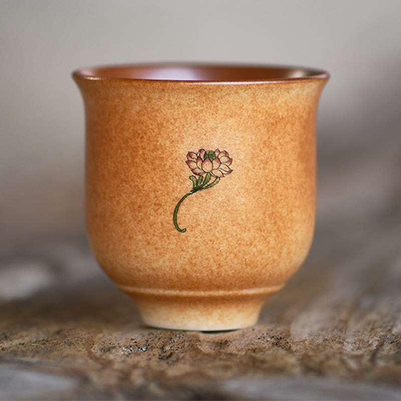 Buddha Stones小型 敦煌 フレスコ画 蓮 陶器 ティーカップ カンフー ティーカップ 90ml