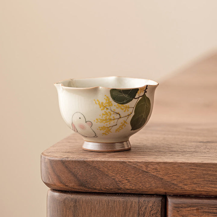 Buddha Stones手描きの小さなキンモクセイウサギの陶器ティーカップカンフーティーカップ40ml