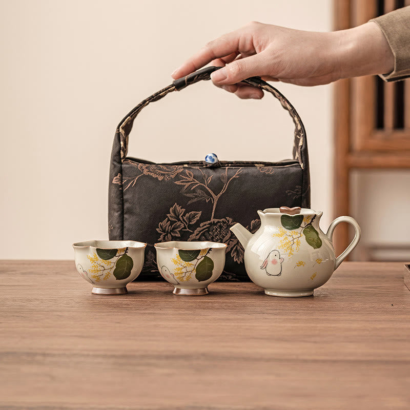Buddha Stones手描きの小さなキンモクセイウサギの陶器ティーカップカンフーティーカップ40ml