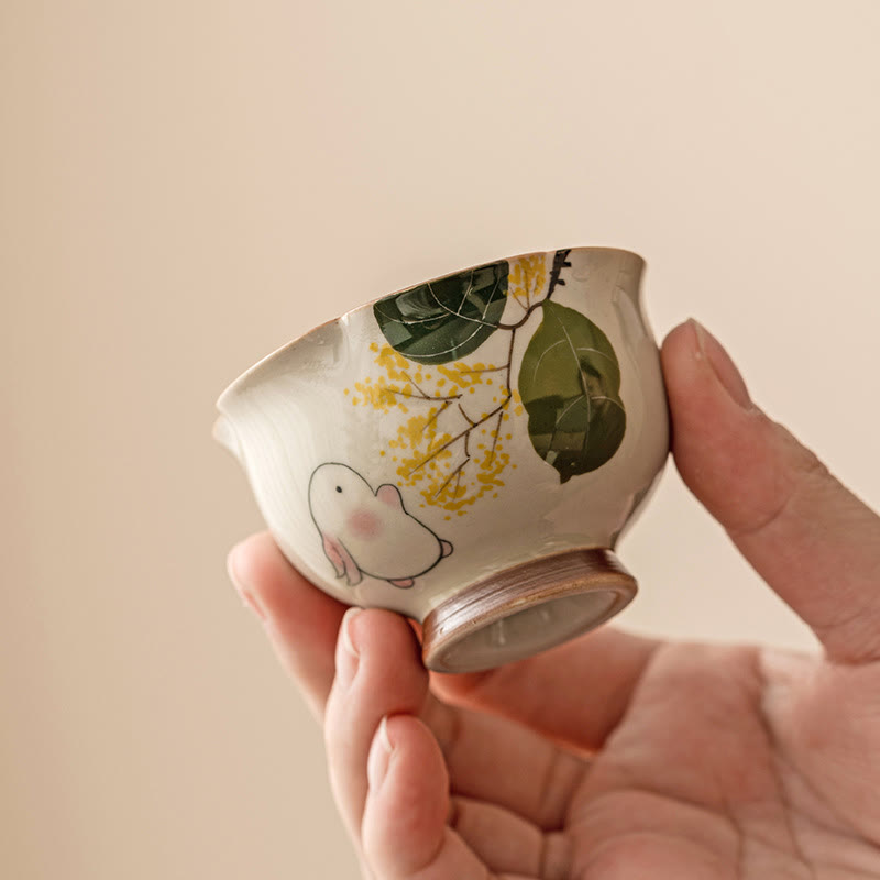 Buddha Stones手描きの小さなキンモクセイウサギの陶器ティーカップカンフーティーカップ40ml