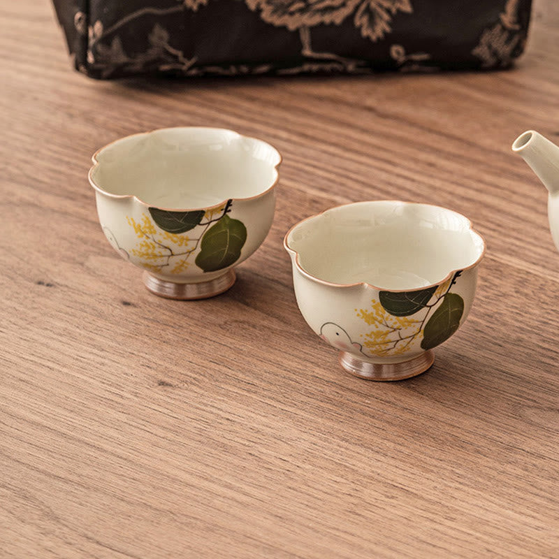 Buddha Stones手描きの小さなキンモクセイウサギの陶器ティーカップカンフーティーカップ40ml