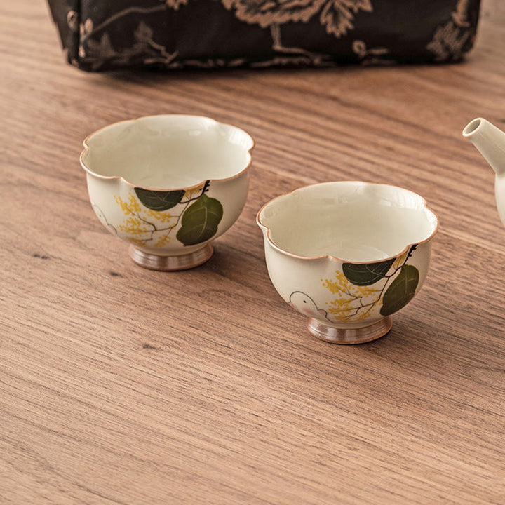 Buddha Stones手描きの小さなキンモクセイウサギの陶器ティーカップカンフーティーカップ40ml