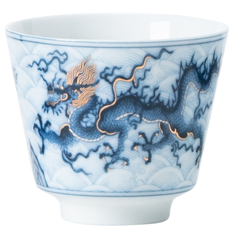 Buddha Stones小さな青と白の龍の模様 陶器ティーカップ カンフーティーカップ 45ml