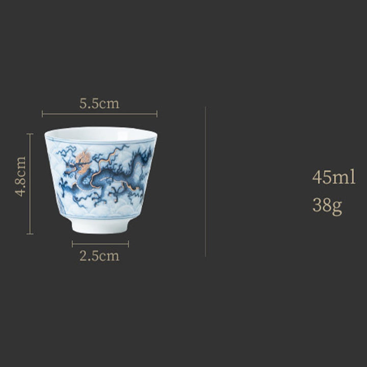 Buddha Stones小さな青と白の龍の模様 陶器ティーカップ カンフーティーカップ 45ml