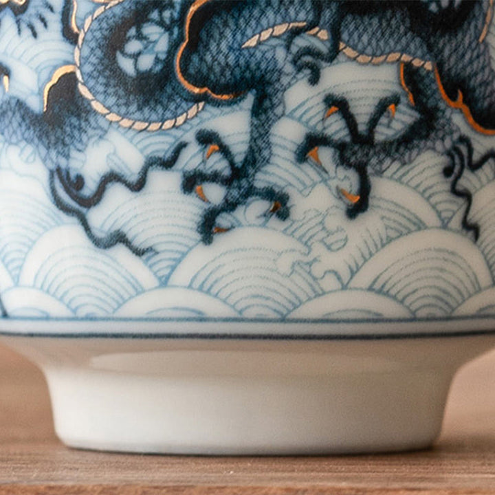 Buddha Stones小さな青と白の龍の模様 陶器ティーカップ カンフーティーカップ 45ml