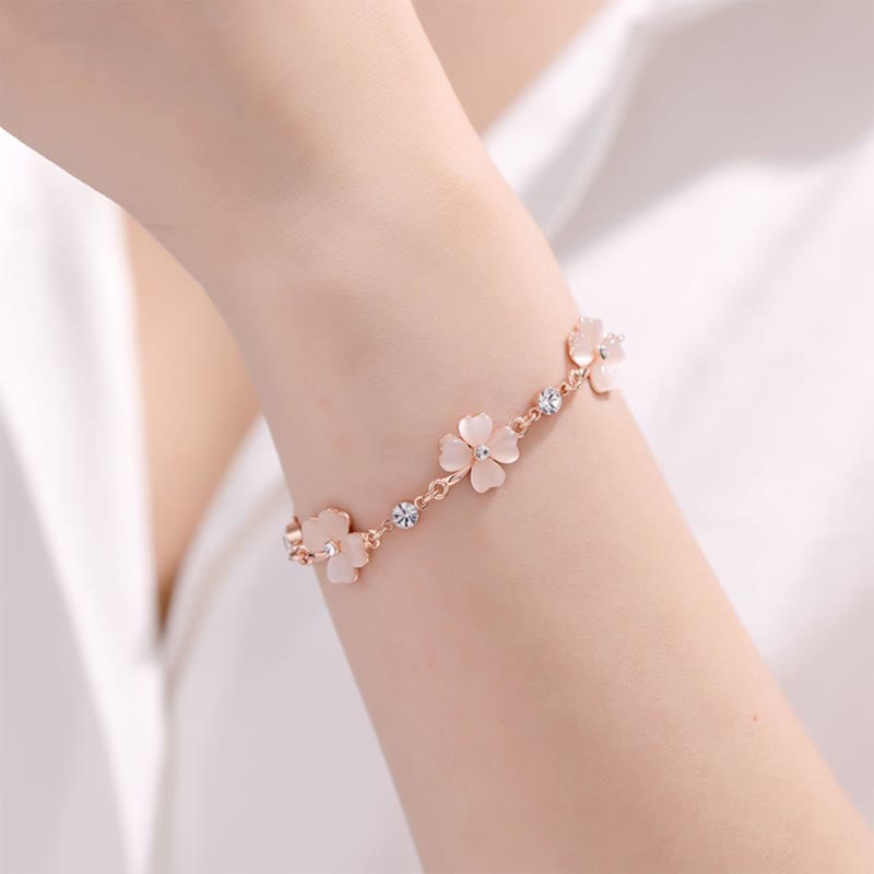 Buddha Stonesピンククリスタル 四つ葉のクローバー ラブチェーンブレスレット - image 5