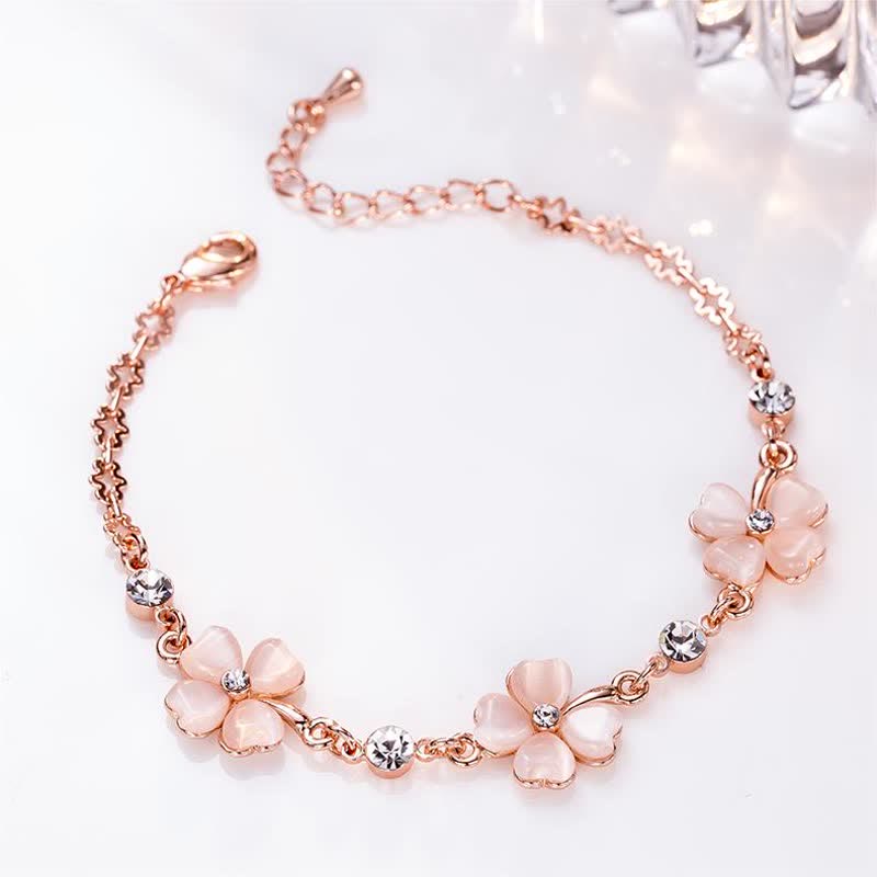 Buddha Stonesピンククリスタル 四つ葉のクローバー ラブチェーンブレスレット - image 1