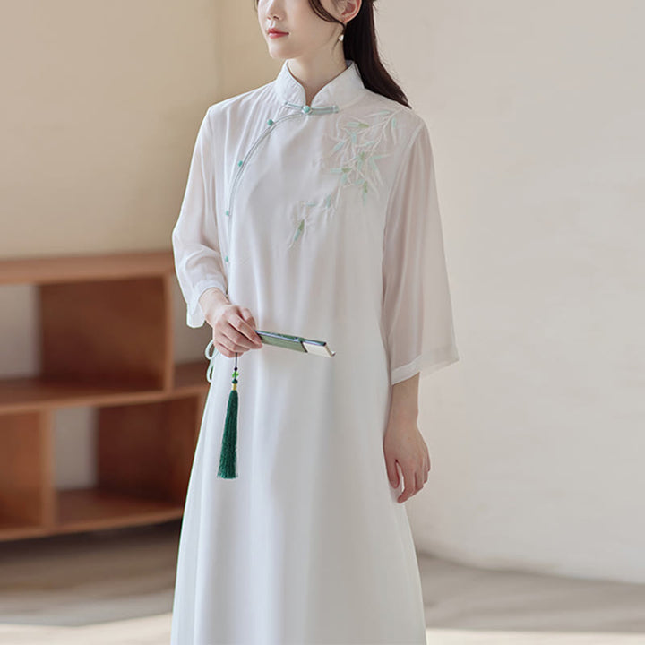 Buddha Stonesの竹製チャイナドレス ミディドレス ワイドレッグパンツ 瞑想 スピリチュアル 禅 練習着 - チャイナドレス（ドレスのみ） - US8-10，UK/AU12-14，EU40-42 (2XL) - image 11