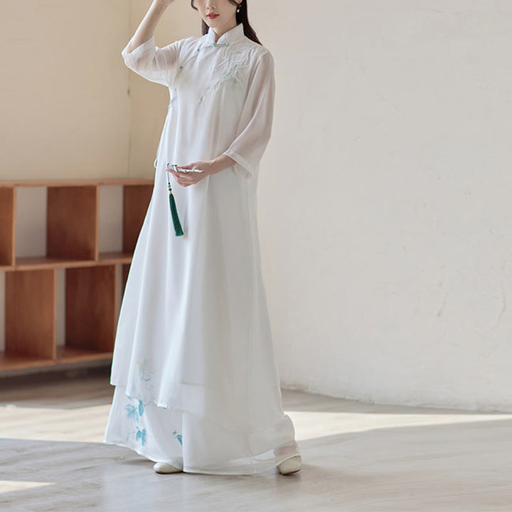 Buddha Stonesの竹製チャイナドレス ミディドレス ワイドレッグパンツ 瞑想 スピリチュアル 禅 練習着 - image 0