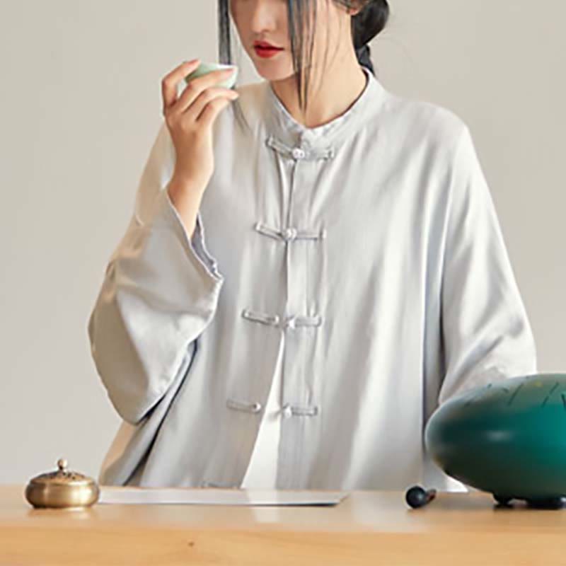 Buddha Stones無地 カエルボタンデザイン シャツ 禅 太極拳 瞑想用 トップス コットンリネン ジャケット - image 8