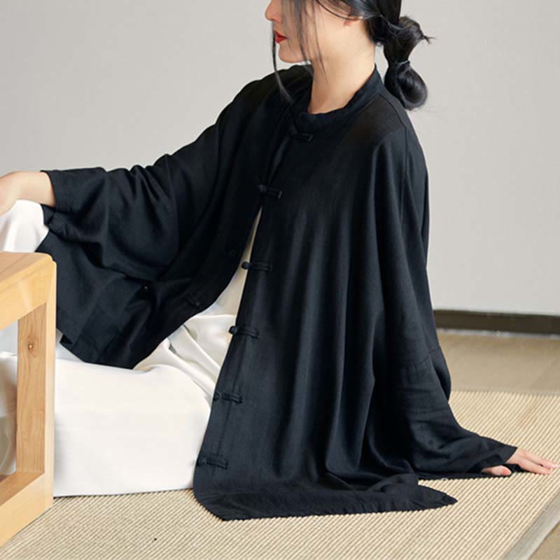 Buddha Stones無地 カエルボタンデザイン シャツ 禅 太極拳 瞑想用 トップス コットンリネン ジャケット - ブラック(バスト150cm)(トップスのみ) - image 21