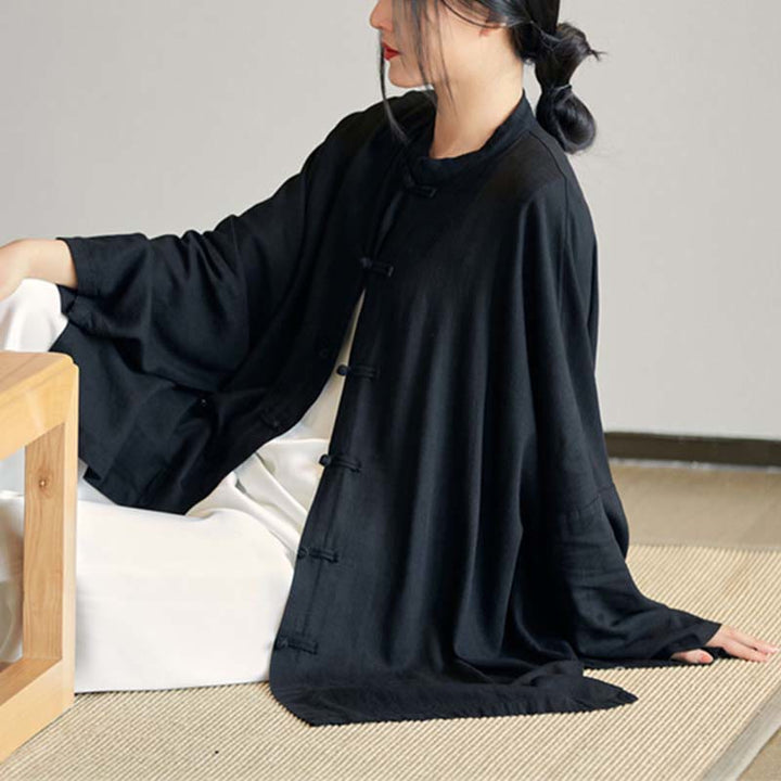 Buddha Stones無地 カエルボタンデザイン シャツ 禅 太極拳 瞑想用 トップス コットンリネン ジャケット - ブラック(バスト150cm)(トップスのみ) - image 21