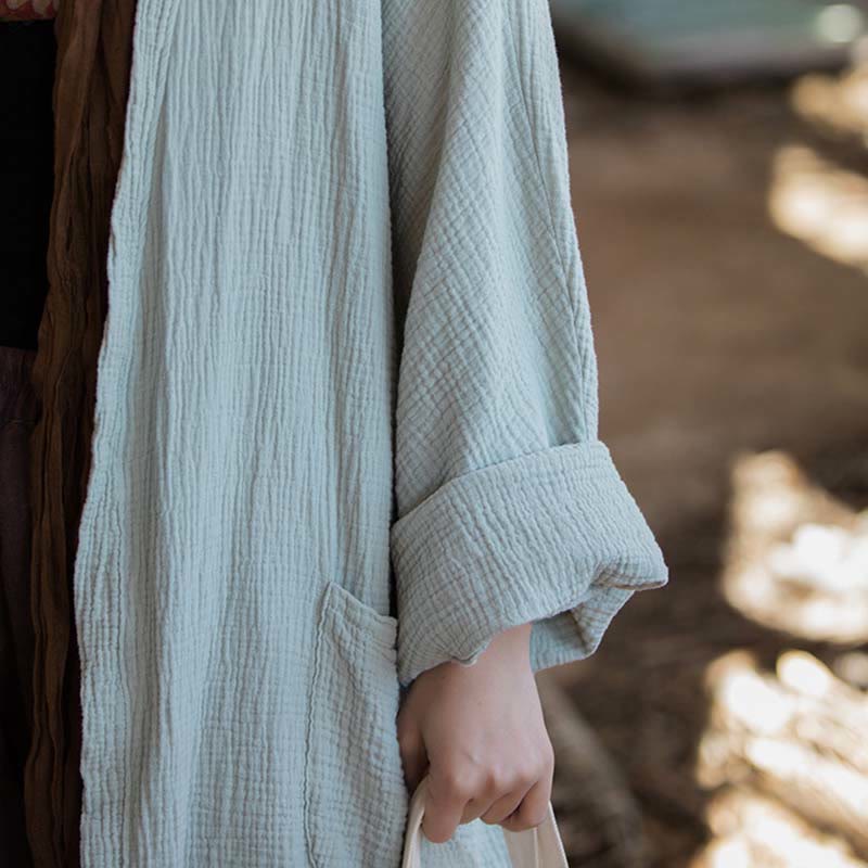 Buddha Stonesの無地デザイン長袖コート 禅瞑想 オープンフロントトップ コットンジャケット - image 7