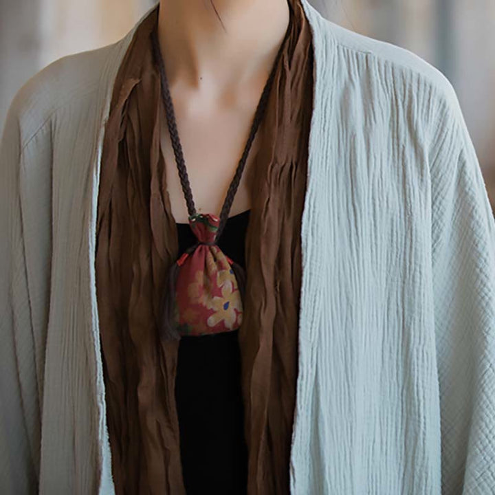 Buddha Stonesの無地デザイン長袖コート 禅瞑想 オープンフロントトップ コットンジャケット - image 5