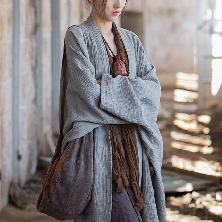 Buddha Stonesの無地デザイン長袖コート 禅瞑想 オープンフロントトップ コットンジャケット - image 26