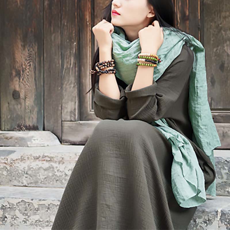 Buddha Stonesシンプルミディドレス コットンリネン 禅チュニックドレス ポケット付き - image 3