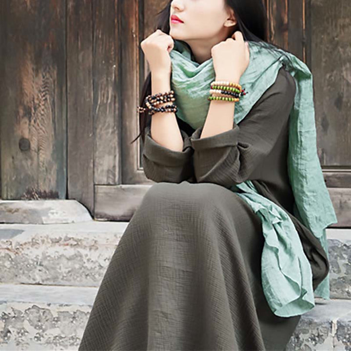 Buddha Stonesシンプルミディドレス コットンリネン 禅チュニックドレス ポケット付き - image 3