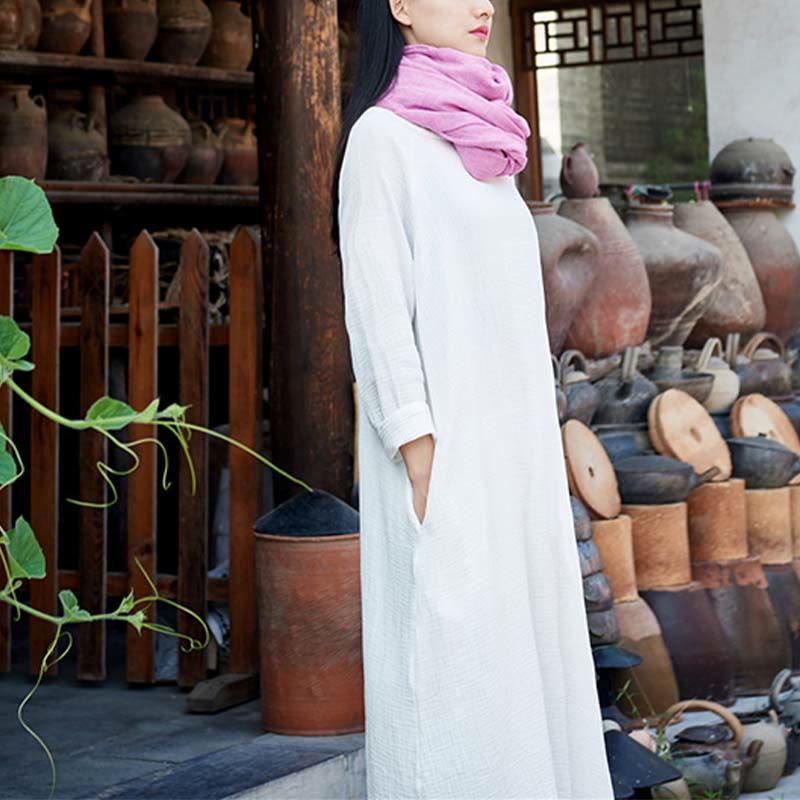 Buddha Stonesシンプルミディドレス コットンリネン 禅チュニックドレス ポケット付き - image 24