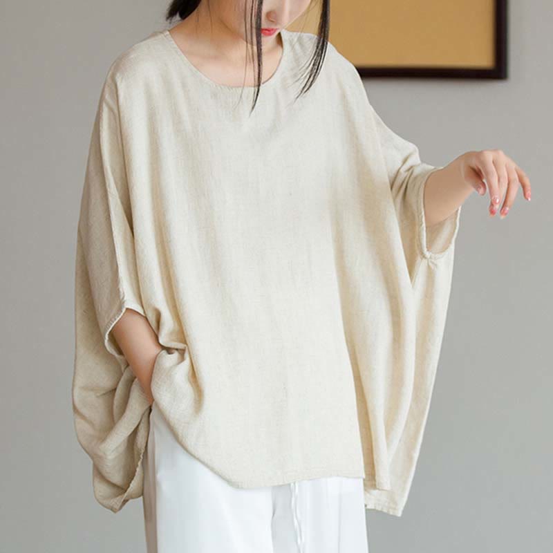 Buddha Stones無地 七分袖 トップス ルーズTシャツ - image 2