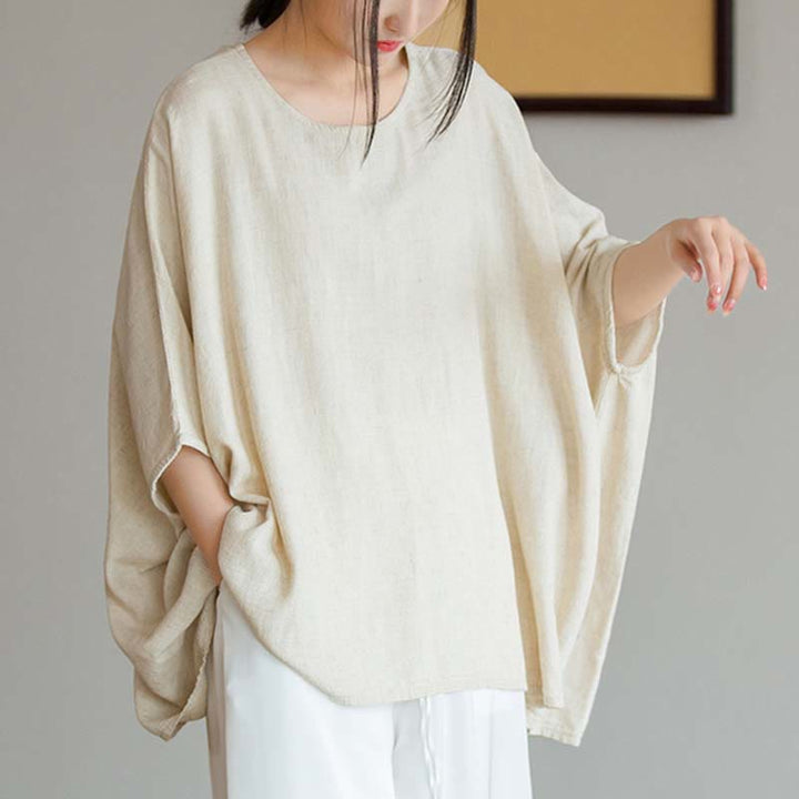 Buddha Stones無地 七分袖 トップス ルーズTシャツ - image 2