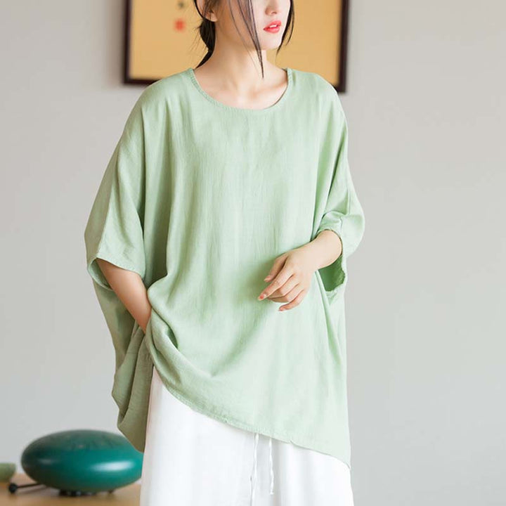Buddha Stones無地 七分袖 トップス ルーズTシャツ - グリーン(バスト180cm/着丈64cm)(トップスのみ) - image 10