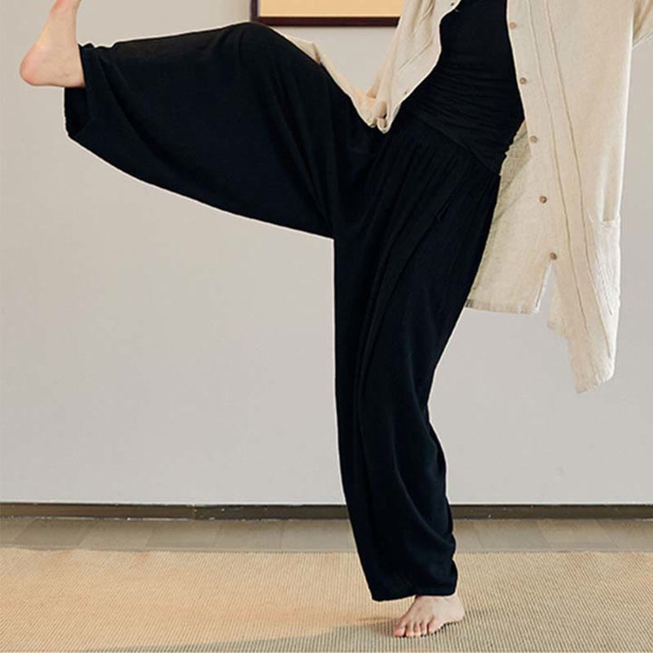 Buddha Stones無地 長袖 コート ジャケット トップス ワイドレッグパンツ 禅 太極拳 ヨガ 瞑想服 - 黒 - パンツのみ - US4-12、 UK/AU8-16、 EU36-44 (F) - image 10